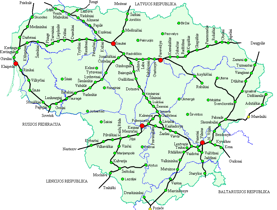 Карта железных дорог Литвы