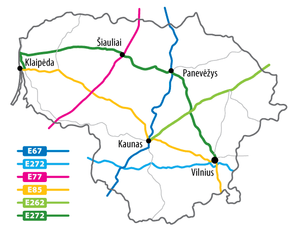 Карта автомобильных дорог  Литвы